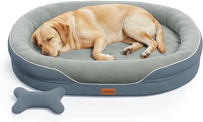 Jumbo Orthopedic Dog Bed, Big Dog Beds for Extra Large Sized Dogs with Full-Surround Bolsters, Dual-Sided Dog Cooling Bed with Memory Foam, Washable Pet Sofa Couch with Nonslip Bottom, Dark Grey