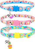 PUPTECK Summer Cat Collars Breakaway with Bell - Pet Collar 3 Pack for Girl Boy Kittens Puppies and Small Pets