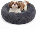 Calming Donut Dogs Beds for Small Dogs Washable,23inch Plush Round Pet Bed for Cozy Sleep,Fluffy Faux Fur Large Cat Bed,Fits up to 25 lbs Pets,Dark Grey