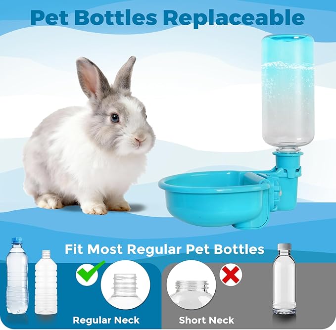 VANNON 16oz Pet Water Bottle, Gravity Dog Water Bowl Dispenser for Cage, Anti-Overflow Water Dispenser for Small Dogs, Cats, Rabbits and Other Small Animals, BPA Free, Gradient Blue