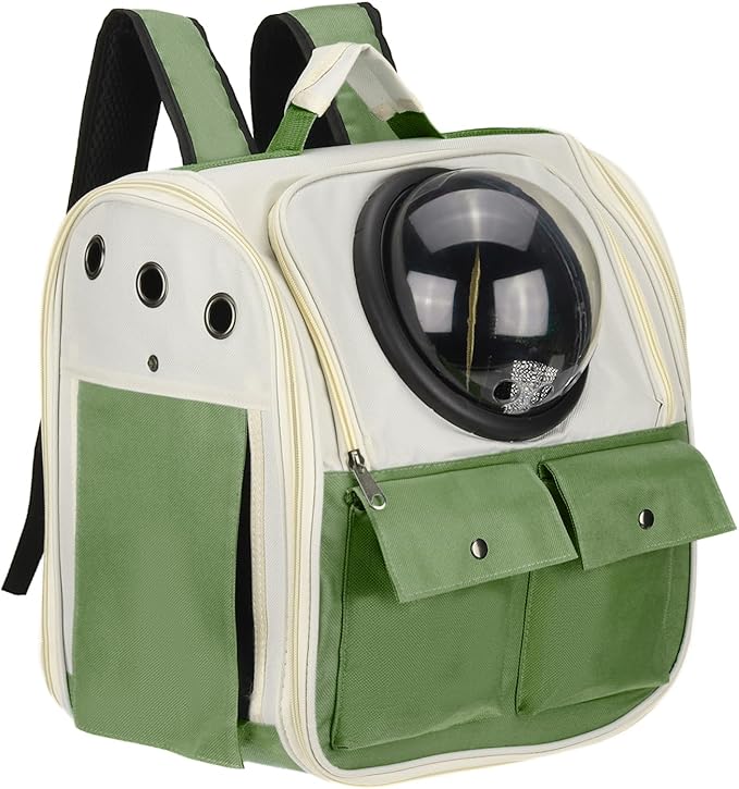 Pet Backpack Carrier, Portable and Ventilated, Oxford Cloth, Dogs Cats and Small Animals Travel Bag 12.99", (Dark Green, 1 Pcs), Intended for Hiking/Camping/Traveling