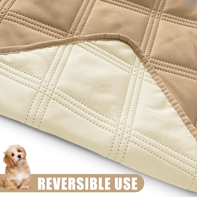 Smiry Waterproof Dog Bed Cover Blanket 40x50, Soft Reversible Pet Blanket, Washable Leakproof Cats Dogs Couch Cover for Sofa, Couch, Furniture, Camel/Beige