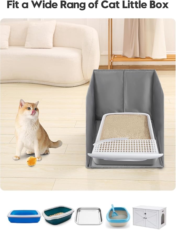 Waterproof Cat Litter Box Enclosure Splash Guard with Removable Mat, Cat Box Enclosure with 2 Hooks for Scoop, Anti-Leakage, Dust Control, Easy to Clean-24.02 x 16.14 x 16.14 inches