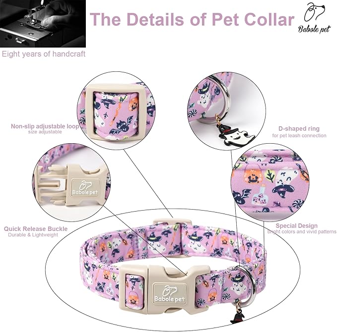 Halloween Dog Collar Cute Wizard Ghost Puppy Collar - Light Comfortable Adjustable Pet Collars for Small Medium Large Girl Boy Dogs S