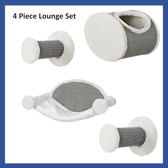 Trixie Wall Mounted Cat Lounge Set with Hammock & Condo – Climbing Shelves with Plush Condos & Sisal Steps – Wall-Mounted Cat Furniture for Scratching & Lounging – Gray, 18.75 x 11 x 11.25 in
