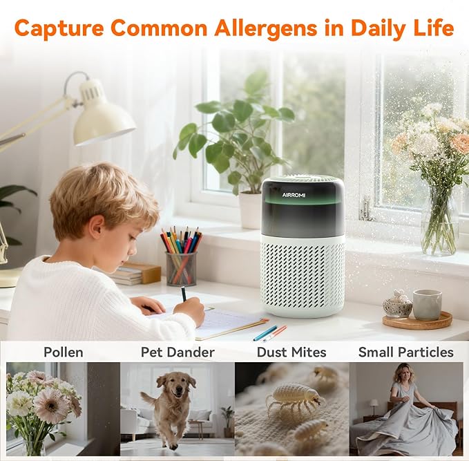 AIRROMI HEPA Air Purifier for Bedroom&Home,Pet Air Purifier for Home Pets,Removes Pet Odor,Cat Litter Smell,Dust,Smoke&Allergies,Quiet Room Air Purifier with Scents,360°Air Cleaner,A2005 Green