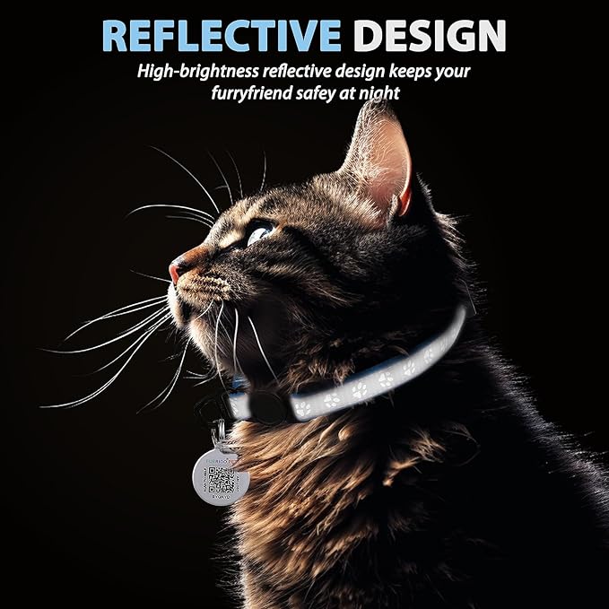 Cat Collar Breakaway with QR Code Name Tag, Reflective Kitten Collars with Bell, Cat ID Tag Personalized, Ultra-Durable, Adjustable, Quick Release, Fits Most Girl Boy Small Large Cats (8''-13.3'')