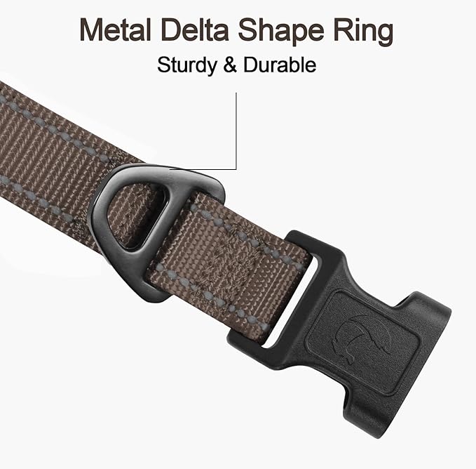 Joytale Reflective Dog Collar, Soft Neoprene Padded, Metal D-Ring, Nylon Pet Collar Adjustable for Extra Large Dogs, Brown, XLarge