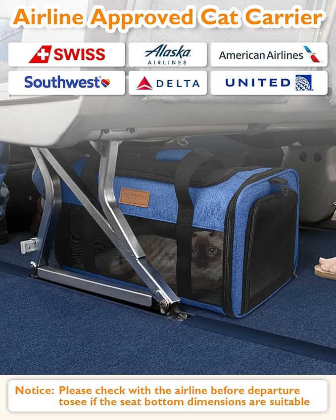 PETUX Airline Approved Pet Carrier - 17x11x9.5 in, Underseat, Top & Side Entry, Soft Sided Cat Dog Carrier for Small Cat & Dog Up to 12 lbs with Breathable Anti-Scratch Mesh for Travel & Vet - Blue
