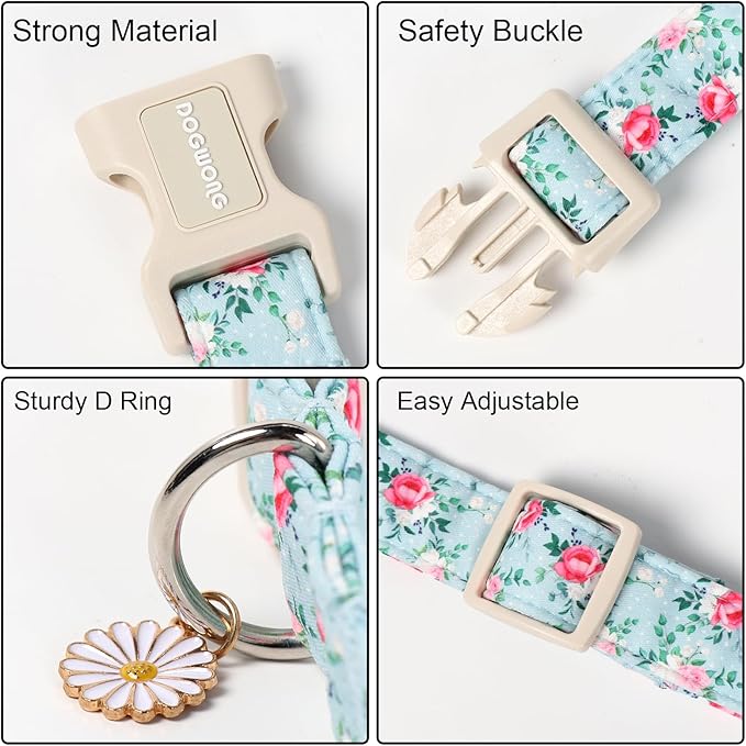 DOGWONG Floral Dog Collar, Cute Adjustable Flower Collar, Girl Female Dog Collar with Strong Plastic Buckle for Small Medium Large Dogs,S