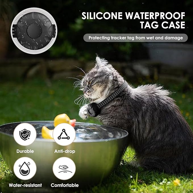 GPS Tracker, Waterproof Pet Tracker for Cats, Cat GPS Tracker Collar with Safety Elastic Buckle, Compatible with Apple Find My App (Only iOS), No Monthly Fee (Black Tracker, Cat Collar)