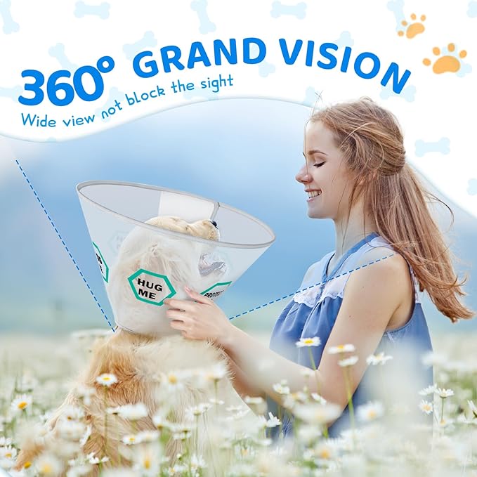 Supet Dog Cone Collar After Surgery to Stop Licking: Adjustable Recovery Elizabeth Collar Alternative for Large Medium Small Dogs, Plastic Pet Head Neck Cone (L)