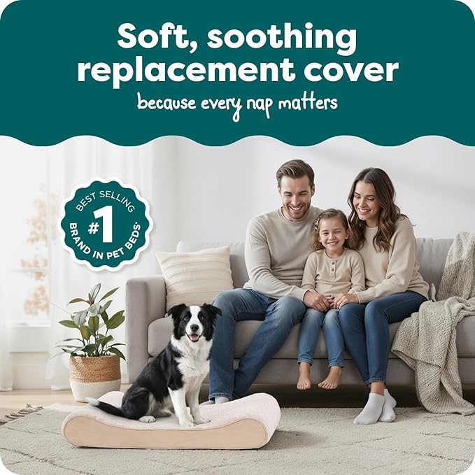 FurHaven Replacement Dog Bed Cover, Contour Luxe Lounger Design, Soft & Breathable Fabric for Cozy Comfort, Machine Washable, Large, Ultra Plush Faux Fur & Suede, Cream
