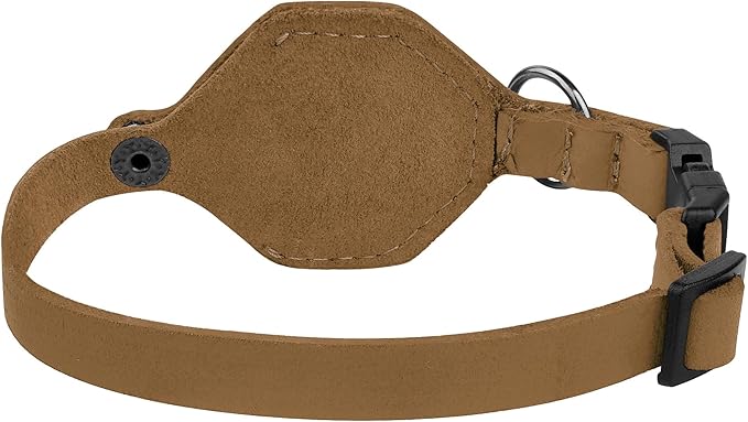 Breakaway Airtag Cat Collar with Removable Bell - Leather Pet Collar with Apple Air Tag Holder - Adjustable GPS Collars for Girl Boy Cats Kitten Puppy - Lightweight, Cute and Comfortable (Brown)