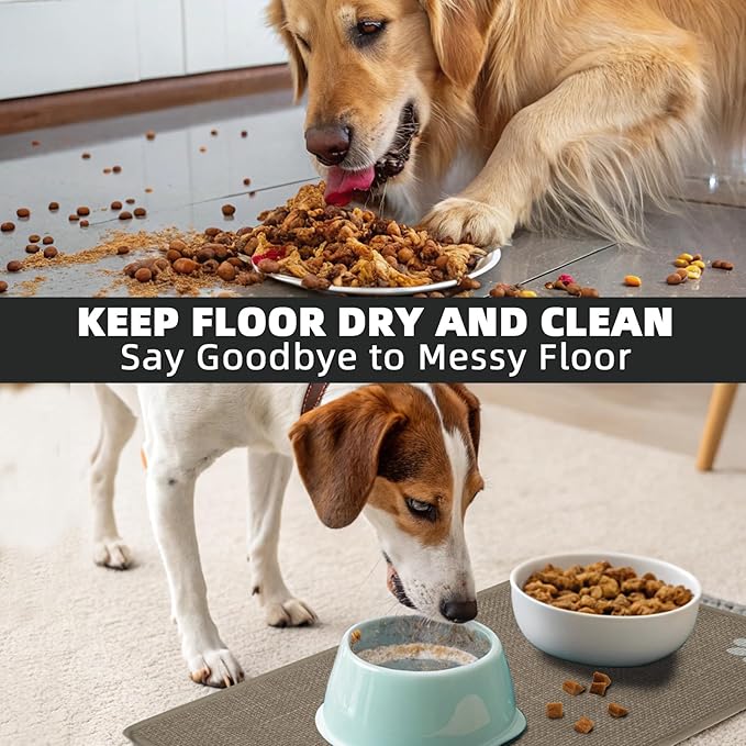 PUPTECK Dog Food Mat, Absorbent Pet Cat Feeding Mat for Food and Water Bowls, Anti-Slip Dog Placemat for Floors Waterproof, Pet Supplies Accessories, Khaki M