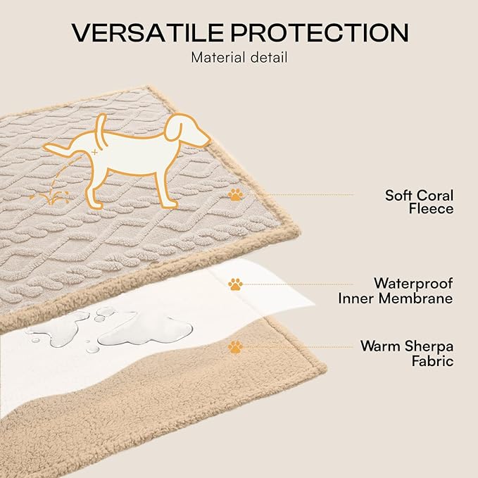 Luciphia Waterproof Pet Blanket, Liquid Pee Proof Dog Blankets for Sofa Bed Couch, Reversible Sherpa Fleece Furniture Protector Cover for Small Medium Large Dogs Cats,Beige-Thicken Medium（57" x 40"）