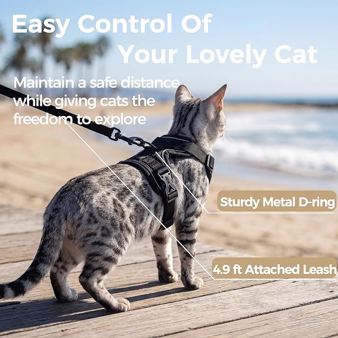 Cat Harness and Leash Set Escape Proof Tactical Small Kitten Harness Emotional Support Cat Vest, Black, S