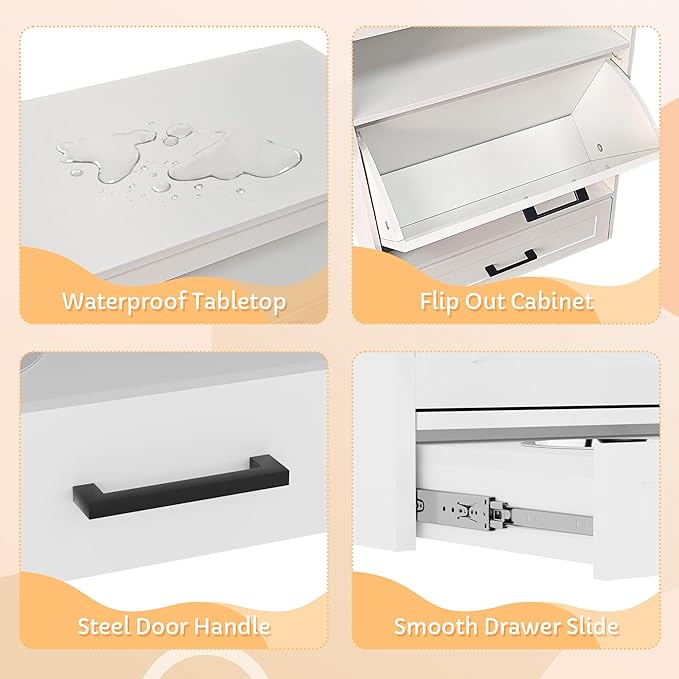 Modern Dog Food Storage Cabinet with 2 Elevated Doggy Bowls, Pet Feeding Station with Organizer, Tilt Out Pet Food Cabinet Furniture, White