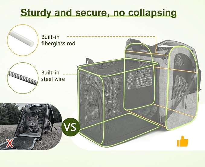 Pecute Cat Backpack Carrier Expandable, Pet Backpack with Curtain for Cats Dogs Up to 11lbs, with 4-Side Breathable Mesh, Multi-Entry & Lockable Zippers for Travel, Hiking, Camping - Hands Free