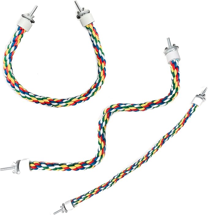 2PCS Bird Rope Perches, Colorful Cotton Parrot Toys Comfy Perch for Rope Bungee Bird Toy 21 Inch
