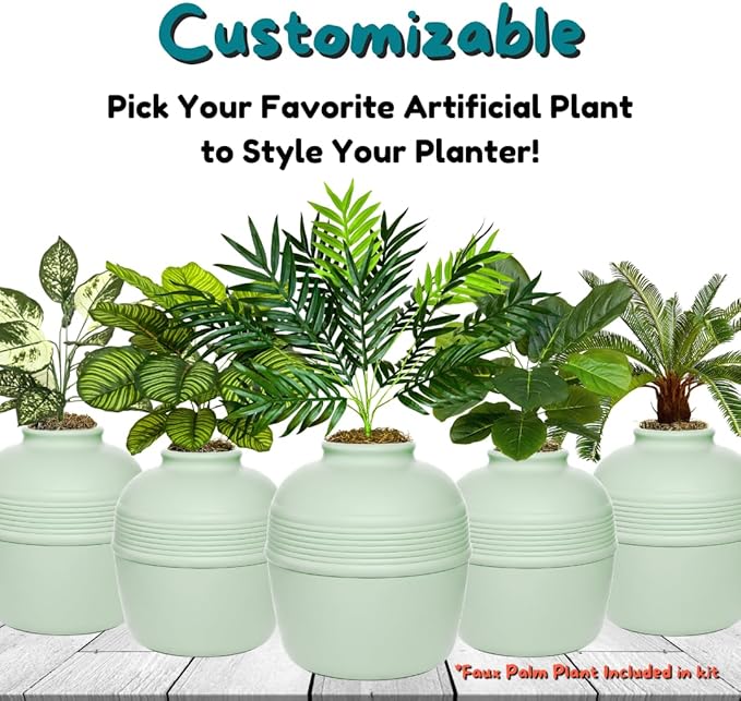 Good Pet Stuff Hidden Litter Box Planter, Decorative Cat Litter Enclosure with Carbon Filter, Artificial Plant, Easy Clean, Improved Design, Round Style, Base Kit, Sage Green