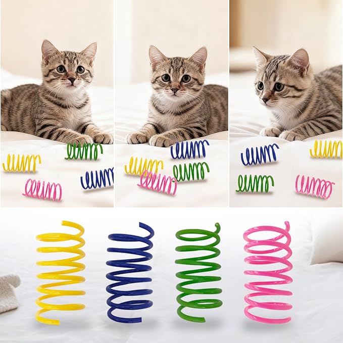 Cat Spring Toys 90 Pack, Interactive Toys for Kittens to Swat, Bite & Hunt, Colorful Durable Plastic Spiral Springs for Indoor Cats