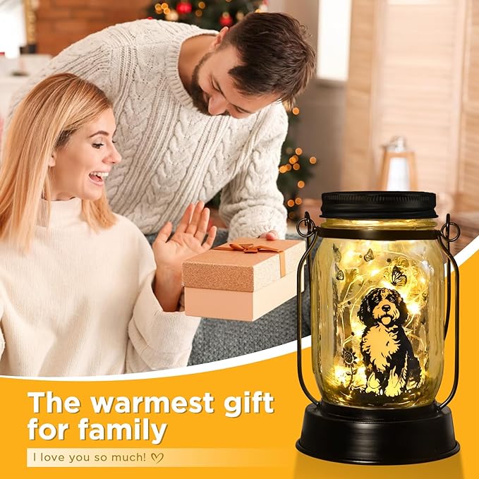 Portuguese Water Dog Gifts for Women/Men Portuguese Water Dog Solar Lanterns Mom Birthday Pet Lovers Lantern Pet Loss Memorial Lights Solar Garden Decoration for Yard, Patio,Backyard,Porch Lights