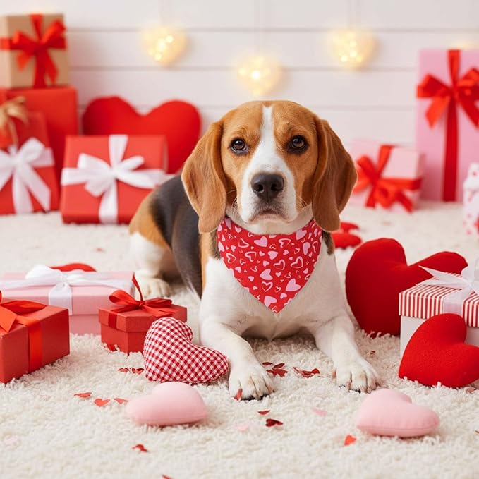 Sanwuta 48 Pcs Valentine's Day Dog Bandanas Bulk Valentines Dog Bandanas Adjustable Colorful Heart Scarf Red Pink Bib Accessories for Small Medium Large Breeds Pet Costume Accessories