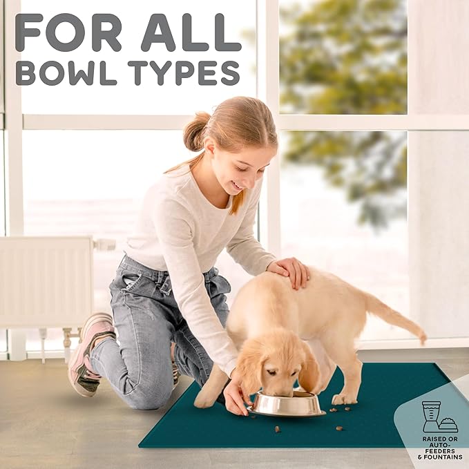 Dog Food Mat - 24x15 Raised Edges Dogs Mat for Food and Water Prevent Spill, Waterproof Cat Food Mats Protect Floors, Easy Clean Dog Bowl Mats for Food and Water, Silicone Pet Feeding Placemats