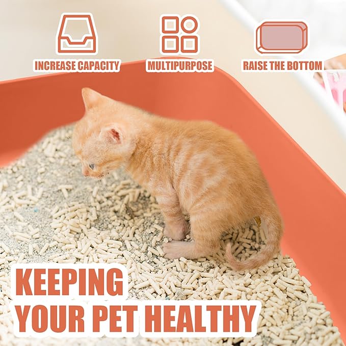 Small Litter Box, Plastic Kitten Litter Box, 13.9 x 9.8 x 3 Inch Open Litter Box for Small Pet, Easy to Clean (Orange 4PCS)