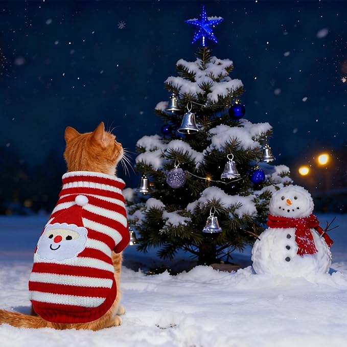 Cat Dog Christmas Sweater Pet Winter Warm Coat Pajamas Small Dog Sweaters Christmas Santa Sweater for Cats Kitty Puppy Small Dogs (Santa, M)