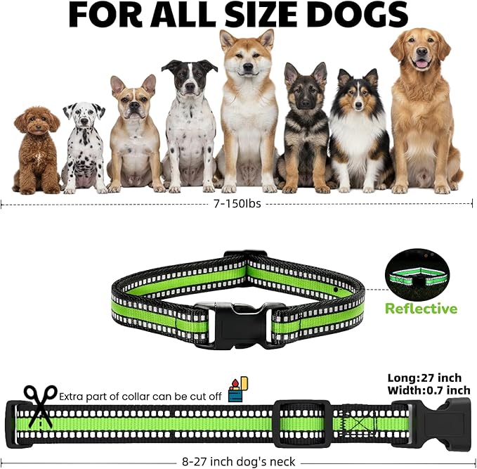 Dog Training Collar Replacement and Shock Collar Strap - 3/4 Inch Wide Adjustable Nylon Band with Reflective Replacement Strap for E Collar and Bark Collar (Green)
