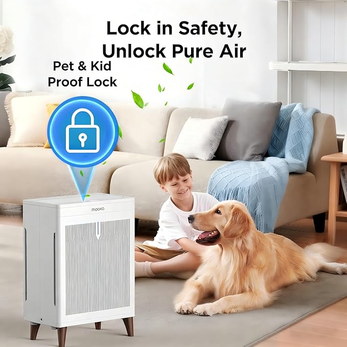MOOKA Air Purifiers for Home Bedroom Large Room 2800 Ft², Double-Sided HEPA Air Cleaner with Washable Pre-Filter, PM2.5 Air Quality Monitor, Auto Mode, 20dB Air Filter for Pets Hair Odor Dust, HKB320F