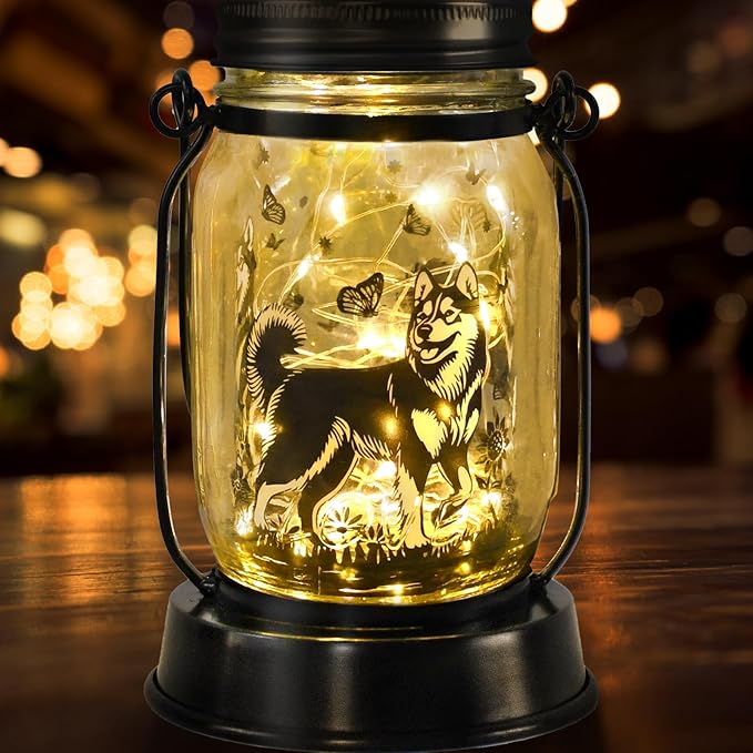 kyoryuger Alaskan Malamute Gifts for Women/Men, Pet Solar Lanterns Alaskan Malamute Dog Lover Lantern Pet Loss Dog Memorial Lights Solar Garden Decoration for Yard,Patio,Torches Lights Home Decor