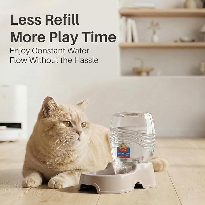 Flexzion Automatic Gravity Pet Waterer for Cat & Dog - Non-Skid & Easy-Clean Auto Replenish Water Dispenser Drinking Bowl (1/4 Gallon/ 900ml), Beige