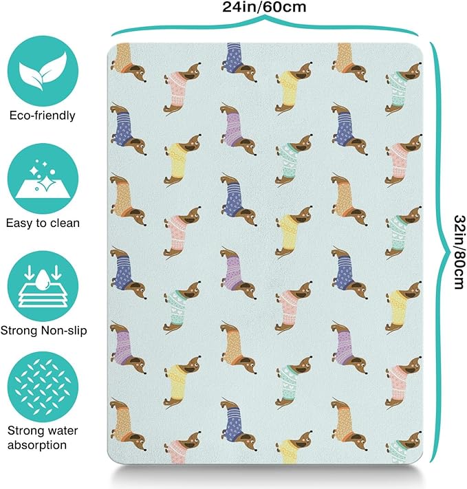 Dachshund Dog Food & Water Mat, Pet Feeding Mat for Floor Non-Slip Waterproof, Super Absorbent Cat Bowl Mat, Easy to Clean Eco-Friendly Durable Pet Placemat,24" × 32"