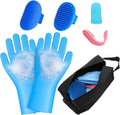 7 Pcs Bathing Kit with Storage Bag for Dogs & Cats Includes Pet Grooming Gloves, Dog Bath Brush & Finger Toothbrush All-in-One Pet Care (Ocean Blue)