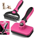 3PCS Self Cleaning Slicker Brush & Pet Grooming Rake & Flea Comb for Dogs,Cats and Horses | Double-Sided Dematting Comb & Skin Friendly Deshedding Grooming Tool (Red Black)