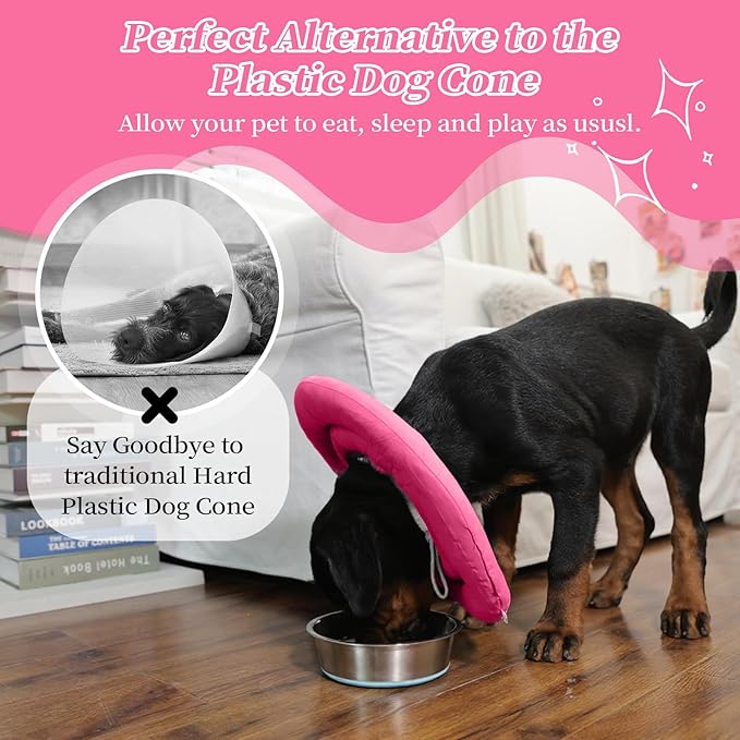 IDOMIK Dog Recovery Collar, Waterproof Soft Dog Cone After Surgery, Comfy Protective Elizabethan Collar Alternative for Dogs Cats, Adjustable Pet Neck Donut Cone Anti-Licking Biting Wounds,Rose,M