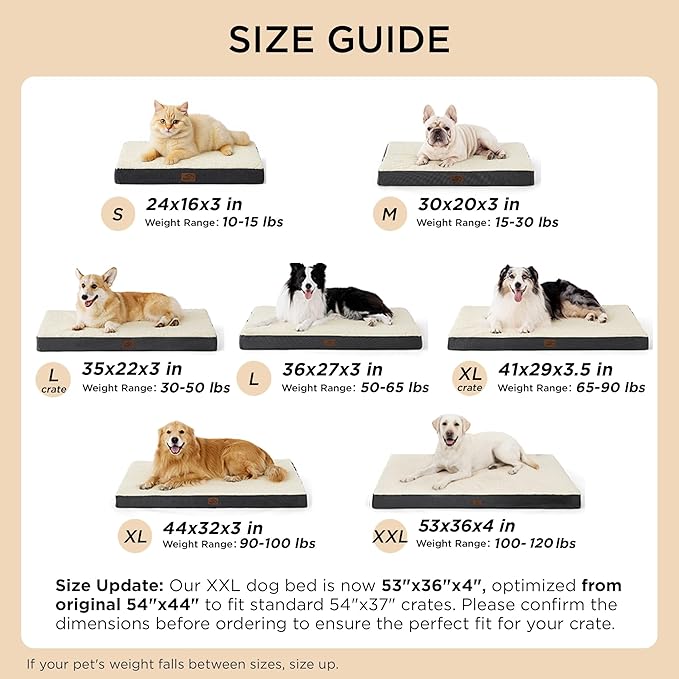 Bedsure XL Dog Beds Large Sized Dog - Extra-Large Comfy Flat Puppy Bed with Removable Washable Cover, Orthopedic Egg Crate Foam Pet Mat, Suitable for Pet Up to 100 lbs