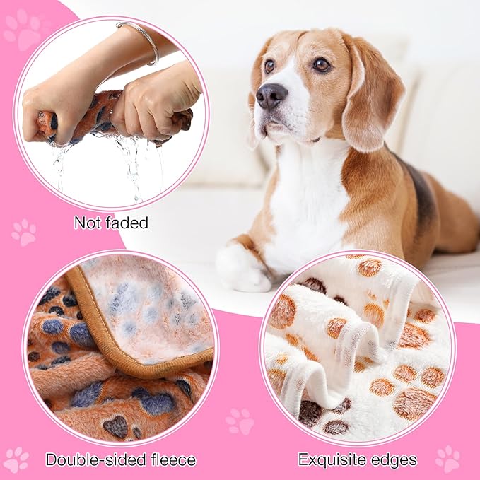 Chumia 18 Pcs Fleece Pet Blanket Soft Warm Sleep Mat Fluffy Cute Puppy Supplies Paw Bone Star Elephant Dot Heart Print Design Bed Blankets for Dog Cat Kitten Animals(30 x 20 Inch,Sweet)