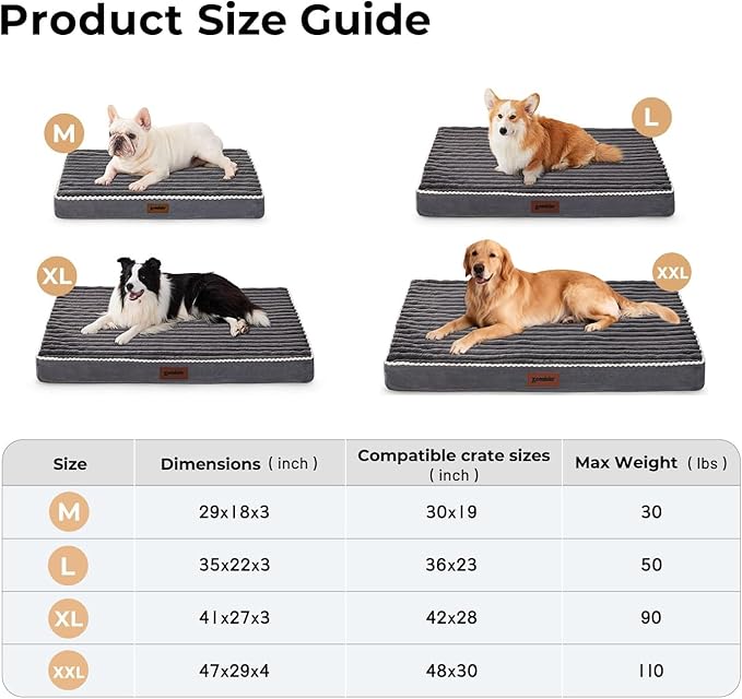 Orthopedic Dog Crate Bed for Large Sized Dog - Waterproof Puppy Bed for 36 Inch Kennel with Removable Washable Corduroy Cover, Support with Egg Crate Foam Filling, Grey