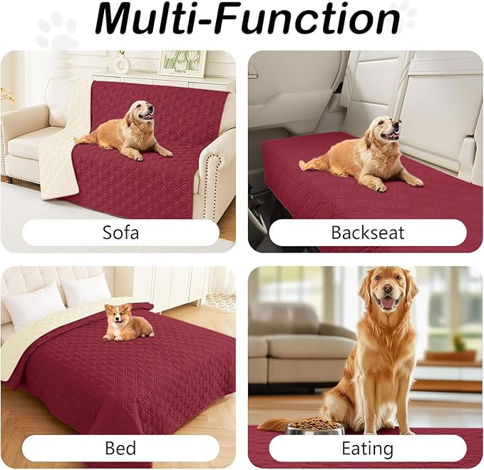 hyha Waterproof Dog Bed Blanket, Soft Pet Blankets, Waterproof Couch Cover for Dogs, Reversible Sofa Covers Washable for Furniture (40x70 Inch, Wine Red/Beige)