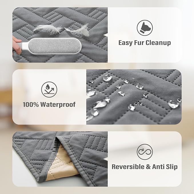BOCTOPUG Dog Bed Cover for Pets - Blankets Rug Pads for Couch Protection Waterproof Bed Covers Dog Blanket Furniture Protector Reusable Changing Pad (Dark Grey+Beige, 20"x30")