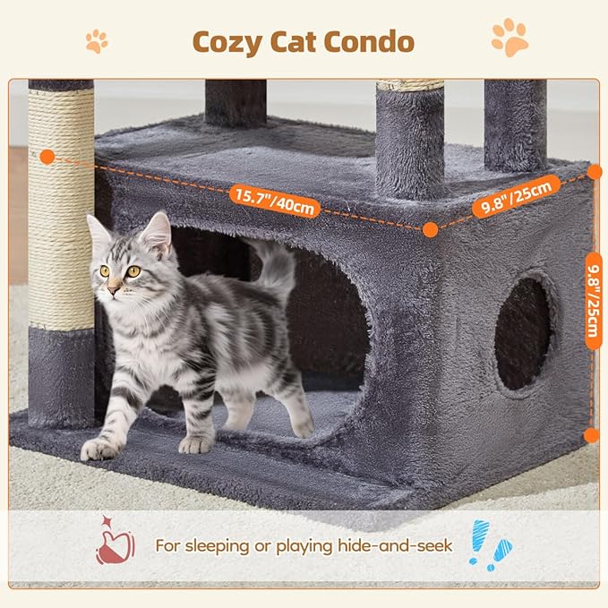 Taoqimiao Cat Tree,38.5-Inch Cat Tower for Indoor Cats,Suitable for Kittens with Luxurious cat condo with Adjustable Baskets and Luxurious Perch MS029SG Smoky Gray