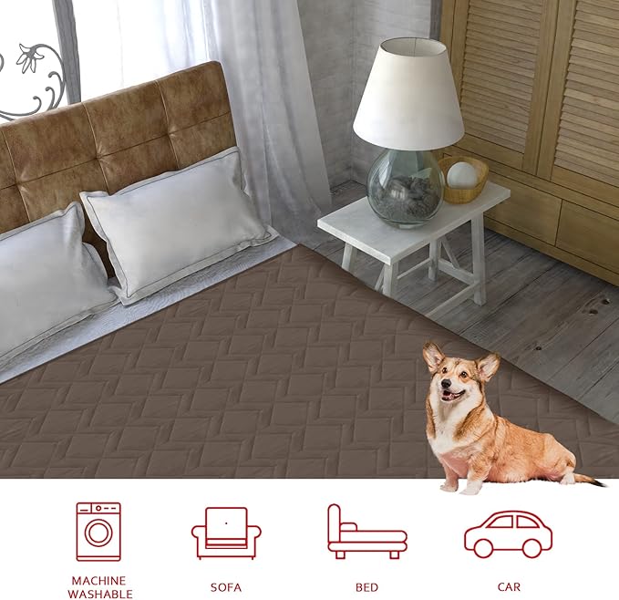 Moonsea Waterproof Blanket Dog Bed Cover with Non-Skid Bottom, Couch Cover for Dogs, Mattress Protector Furniture Protector, Bed Couch Sofa(86" X 82"), Chocolate