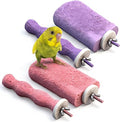 Soulchen 4 Pcs Bird Beak Grinding Calcium Stone Perches Large 4.8 Inch Parrot Teeth Mouth Molar Cage Platform Paw Grinding Sticks Jumping Stand for Macaws Parakeets Finches Cockatiel(Purple,Pink)