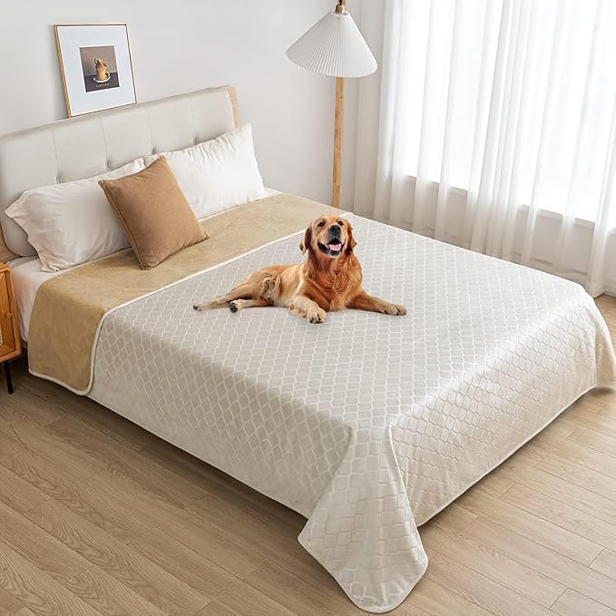 fuguitex Waterproof Dog Blanket Bed Cover Dog Crystal Velvet Moroccan Fuzzy Cozy Plush Pet Blanket Throw Blanket for Couch Sofa(30 * 70 inch, Cream+Sand)