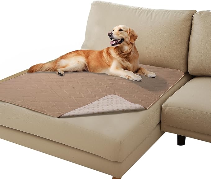 Luciphia 100% Waterproof Couch Cover Blanket for Dogs Anti-Slip Pet Couch Protector Sofa Mat Puppy Cat Blanket with Non-Slip Bottom, Light Brown Khaki, 40x50 Inch