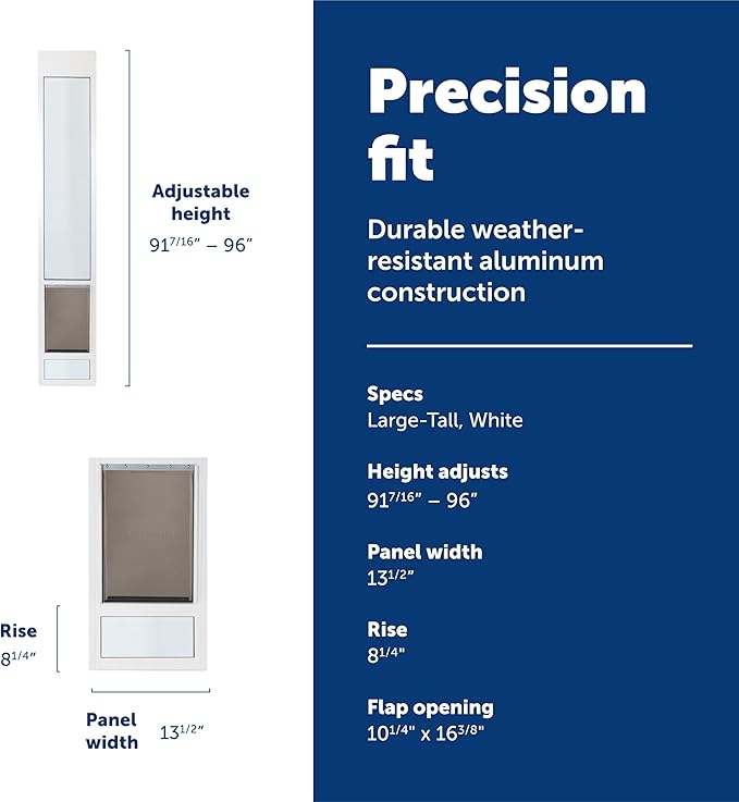 PetSafe Sliding Glass Pet Door - No-Cut DIY Install Doggy Door for Renters - Aluminum Frame - Adjustable Height 91 7/16" to 96" - Ideal for Large Dogs Up to 130 lb - White